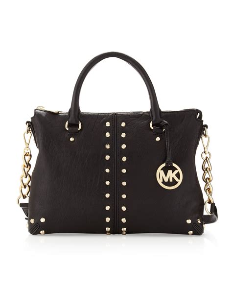 michael kors plaid purse black|Michael Kors black studded handbag.